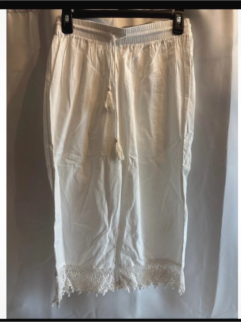 Gilligan O’Malley White Crochet Hem Drawstring 100% Cotton Pants XS - Picture 1 of 10